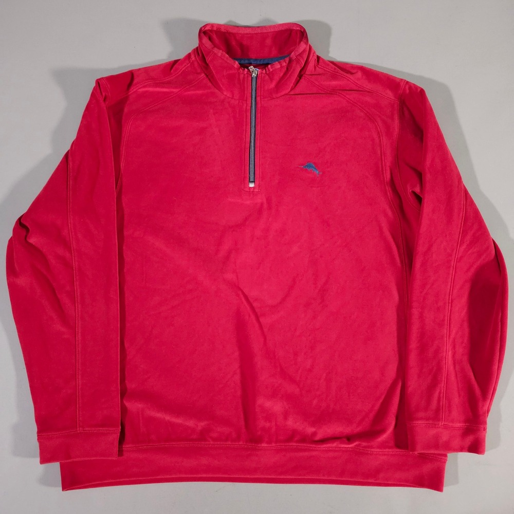 Tommy Bahama Pullover Mens XL Red Paradise Tech Quarter Zip Marlin Logo
